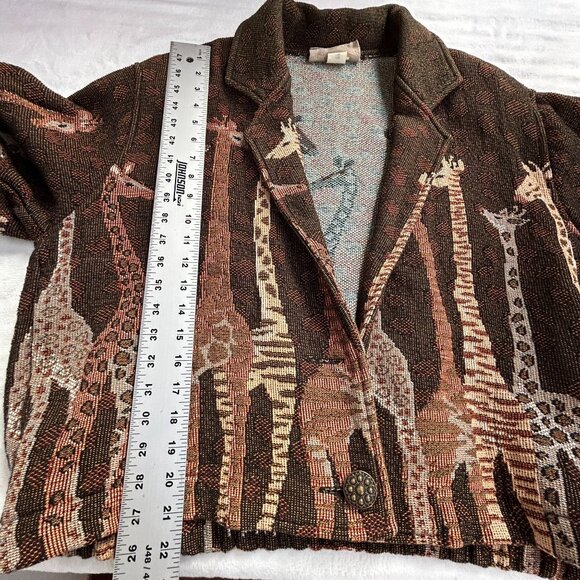 Painted Pony Women's Medium Giraffe Tapestry Cropped Blazer Jacket Brown Pockets - Picture 11 of 11